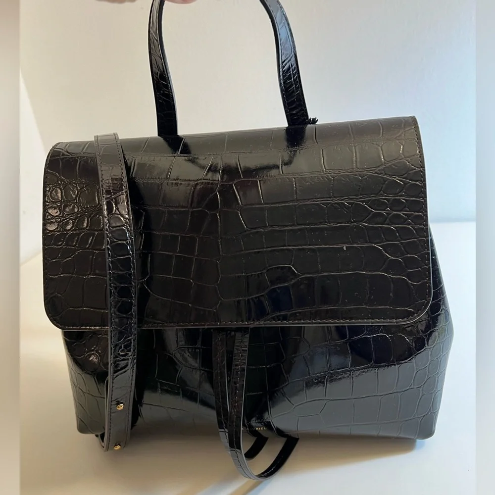Mansur Gavriel Black Croc-Embossed Crossbody Bag - Picture 10 of 16
